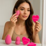 Die Grup Pembe 5 Adet Güzellik Makyaj Süngeri Seti 3 Adet Sünger + 2 Adet Kalpli Pudra Fondöten Bb Krem Uygulama Aparatı Yıkanabilir Sünger -Puff - 0-Ten
