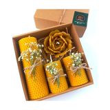 Die Grup Petekoğlu Balmumu Mum Dekoratif Hediye Kutusu 4 Lü Set Doğal Petek Beeswax Candle Açmış Gül (Yeşil Krem Süslemeli Açmış Gül) [enerji Sınıfı A] - Çok Renkli - 1