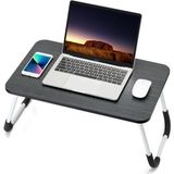 Die Grup Portatif Katlanabilir Düz Yüzeyli Yatak Üstü Laptop Çok Amaçlı Sehpa - Ahşap - Bej - Siyah