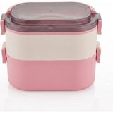 Die Grup Promosyonca 2 Katlı Taşınabilir Yemek Kabı, Lunch Box, Diyet Beslenme Kutusu, Çatal Kaşık Dahil, 11.5 x 21 x 11.5 cm (Pembe-Krem) - Adaçayı