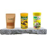 Die Grup Purecanpati Gammarus Kaplumbağa Yemi, Çöpçü Yem, Sarımsaklı Yem Seti - Su Kaplumbağaları ve Akvaryum Balıkları Için - Spirulina ve Sarımsak - 10 gr Gammarus, 100 ml Granulat, 250 ml Wafers Chips - Ahşap - Bej - Siyah