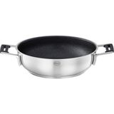 Die Grup Rösle Sılence Pro Servis Tavası, Çizilmeye Karşı Dayanıklı Birinci Sınıf Yapışmaz Kaplamalı Tava, Proresist, Silikon Kulplar, 24 Cm, Paslanmaz Çelik 18/10, Indüksiyonlu Ocaklara Uygun, Bulaşık