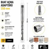 Die Grup Sds Plus Buat Açma Adaptörü 250 mm – Beton Buat Açma Uçları ile Uyumlu Dayanıklı Çelik Uzatma Adaptörü - 000-Siyah