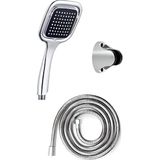 Die Grup Şık Tasarımlı Elegant Duş Seti, Siyah, Krom, Kare, Spiral Hortum, Duş Başlığı ve Mafsal Askılı, Banyo Için - Adaçayı Yeşili