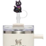 Die Grup Siyah Kedi Figürlü Pipet Ucu Kapağı,silikon Pipet Tıpası 10MM Sevimli Kedi Temalı, Tumblerlar ile Uyumlu
