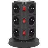 Die Grup Smayling Tower Tipi Akım Korumalı Priz - 12 Prizli ve 4 USB Girişli, Bireysel Anahtarlı, Kısa Devre Koruma, Masa Üstü Dikey Tasarım - Ev ve Ofis Için Düzenli Çözüm - Ahşap - Bej - Siyah