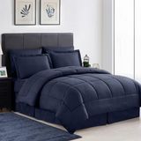 Die Grup Sweet Home Collection 2 Yastık Kılıfı & 2 Yastık Kılıfı & Yatak Eteği Dört Mevsim Sıcaklık, Ince Çift Fırçalı MIKROFIBER/%100 Fiber Dolgu, Yunan Anahtar Lacivert, Kraliçe - 001-Renkli