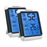 Die Grup Thermopro TP55 Dijital Iç Mekan Higrometre Termometresi Sıcaklık ve Nem Monitörü Bebek Odası Çocuk Odası Nemi Ölçer, Büyük Arka Aydınlatmalı Dokunmatik Ekranlı, 2 Parça