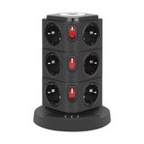 Die Grup Tower Tipi Akım Korumalı Priz - 12 Prizli ve 4 USB Girişli, Bireysel Anahtarlı, Kısa Devre Koruma, Masa Üstü Dikey Tasarım - Ev ve Ofis Için Düzenli Çözüm - Renkli