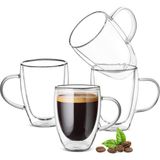 Die Grup Tr 12OZ Çift Duvarlı Cam Kahve Kupaları Saplı, Şeffaf Cappuccino Cam Kupa 4'lü Set, Yalıtımlı Içme Camı Kahve Fincanları ve Çay Bardakları, Espresso Kupa Bardakları, Isıya Dayanıklı Bulaşık - 00-Siyah - Beyaz