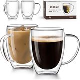 Die Grup Tr Çift Duvar Cam Kahve Kupaları 4'lü Set, Elle Üflemeli 354 ml Şeffaf Cam Kahve Fincanı, Yalıtımlı Çay Kupası, Espresso, Cappuccino, Latte, Amerikan, Çay Poşeti, Içecek, Babalar Günü Hediyesi Için - 00-Siyah - Beyaz