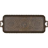 Die Grup Tr Dikdörtgen Kulplu Zamak Sunum Tepsisi, Osmanlı Motifli Çay ve Kahve Servis Tepsisi, 2 Kişilik Dekoratif Küçük Tepsi (Antik Yeşil) - 0,21 lt - Afrika Cevizi Rengi