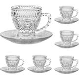 Die Grup Tr Vintage Cam Çay Bardakları Tabaklı, Cam Kupalar 7 Oz Set 6 Espresso Kahve Kabartmalı Züccaciye, Kapuçino, Latte, Tahıl, Yoğurt, Içecek Sıcak/soğuk, Süt… - 00-Siyah - Beyaz