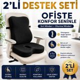 Die Grup Tr Viscora 2'li Ortopedik Visco Minder Seti – Ergonomik Bel, Sırt ve Kuyruk Sokumu Desteği - Ahşap