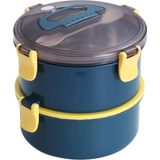 Die Grup Vagonlife Bento 1600ML Yuvarlak Lunchbox Çift Katlı Çelik Sefer Tası Yemek Kutusu (Lacivert) - Adaçayı