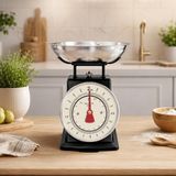Die Grup Vintage Mekanik Mutfak Terazisi 2 kg Kapasiteli, Paslanmaz Metal Hazneli Retro Ölçü Tartısı, Un Şeker Baharat Meyve Sebze Tartma Terazisi (Gümüş Siyah) - 0- Koyu Mavi