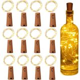 Die Grup Yizhet Mantar Şişe Işık Zinciri, 12 x LED Şişe Işığı, Pilli Işık Zinciri, 2 M, 20 LED Şişe Işığı, Mantar, Gümüş Telli Işık Zinciri, Pilli, Parti, Düğün, Noel Için (Sıcak Beyaz) - 1 x 100 cm - 00 Beyaz