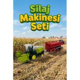 Diecast Metal Silaj Makinesi ve Römork Seti - Oyuncak Biçerdöver Çiftlik Aracı - Yeşil Traktör