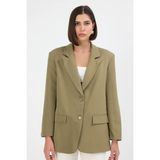 Diemmood Kadın Oversize Haki Blazer Ceket Krep Kumaş ile Modern ve Rahat Kullanım Sunar