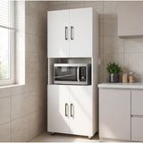 Dienni 4 Kapaklı 5 Bölmeli Çok Amaçlı Dolap Beyaz Mini Fırın Bölmeli Mutfak Dolabı 161x56x32 cm