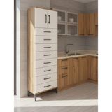 Dienni Arges Çok Amaçlı Dolap Mutfak Banyo Dolabı 2 Raflı 8 Çekmeceli 2 Kapaklı 60X30X182 Çam-Aytaşı - Atlas Çam