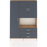 Dienni Arges Dolap 6 Raflı 3 Çekmeceli 3 Kapaklı 132X30X195 Çam-Antrasit/antrasit - Atlas Çam
