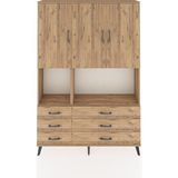 Dienni Arges Dolap 6 Raflı 6 Çekmeceli 3 Kapaklı 132X30X195 Çam-Çam/çam - Atlas Çam