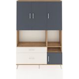 Dienni Arges Dolap 7 Raflı 2 Çekmeceli 4 Kapaklı 132X30X195 Çam-Aytaşı/antrasit - Atlas Çam