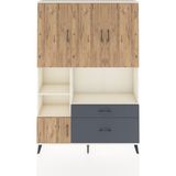 Dienni Arges Dolap 7 Raflı 2 Çekmeceli 5 Kapaklı 132X30X195 Aytaşı-Çam/antrasit - Krem