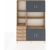 Dienni Arges Dolap 8 Raflı 4 Çekmeceli 4 Kapaklı 132X30X195 Çam-Çam/antrasit - Atlas Çam
