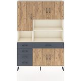 Dienni Arges Dolap 9 Raflı 5 Çekmeceli 5 Kapaklı 132X30X195 Aytaşı-Antrasit/çam - Krem