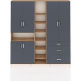 Dienni Arges Gardrop 13 Raflı 3 Çekmeceli 6 Kapaklı 220X30X243 Çam-Antrasit