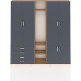 Dienni Arges Gardrop 14 Raflı 4 Çekmeceli Tek Askılı 220X30X243 Çam-Antrasit