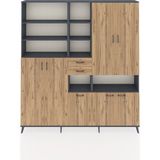 Dienni Arges Gardrop 17 Raflı 2 Çekmeceli 7 Kapaklı 220X30X243 Antrasit-Çam
