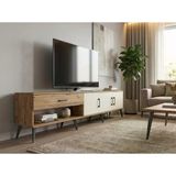 Dienni Arges Tv Ünitesi 3 Raflı Tek Çekmeceli 2 Kapaklı 220X30x51 Çam-Çam/Aytaşı