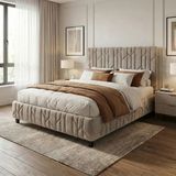 Dienni Hestia Çift Kişilik Baza Başlık Değiştirilebilir Yıkanabilir Kumaşlı Çelik Sandıklı Bej - 140 x 200 cm