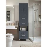 Dienni Hyperion Çok Amaçlı Dolap Banyo Mutfak Dolabı 3 Raflı 5 Çekmeceli 2 Kapaklı 60X44X243 Antrasit-Antrasit