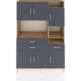 Dienni Hyperion Dolap 10 Raflı 3 Çekmeceli 6 Kapaklı 132X44X195 Çam-Antrasit/antrasit - Atlas Çam