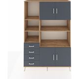 Dienni Hyperion Dolap 8 Raflı 4 Çekmeceli 4 Kapaklı 132X44X195 Çam-Antrasit/antrasit - Atlas Çam
