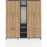Dienni Hyperion Gardrop 14 Raflı 4 Çekmeceli Tek Askılı 220X44X243 Antrasit-Çam/çam