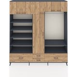 Dienni Hyperion Gardrop 18 Raflı 4 Çekmeceli Tek Askılı 220X44X243 Antrasit-Çam/çam