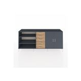 Dienni Hyperion Konsol 3 Raflı 4 Çekmeceli 2 Kapaklı 220 x 44 x 99 cm Antrasit - Antrasit - Çam