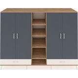Dienni Kronos Dolap 14 Raflı 2 Çekmeceli 4 Kapaklı 220 x 59 x 163 cm Çam - Antrasit - Aytaşı