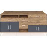 Dienni Kronos Konsol 4 Raflı 5 Çekmeceli 4 Kapaklı 220x59x99 Antrasit-Çam/Çam