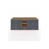 Dienni Kronos Konsol 4 Raflı 6 Çekmeceli 2 Kapaklı 220 x 59 x 99 cm Çam - Antrasit - Antrasit