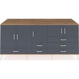 Dienni Kronos Konsol 6 Raflı 6 Çekmeceli 5 Kapaklı 220x59x99 Çam-Antrasit/Antrasit