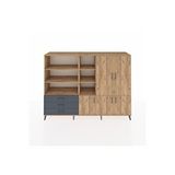 Dienni Mobilya Hyperion Dolap 11 Raflı 3 Çekmeceli 5 Kapaklı 220x44x163 Çam-çam/antrasit Çok Renkli