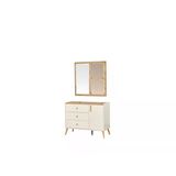Dienni Terra Modern Şifonyer Ve Aynalı Üst Modül Seti - 100 Cm Genişlik - 3 Çekmeceli Ve 1 Kapaklı Çamaşırlık - Dekoratif Kare Ayna Paneli