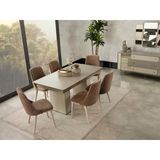 Dienni Truva Modern Açılabilir Yemek Masası - 160-200 Cm Genişleyebilir Salon Masası Sandalyesi - 6-8 Kişilik Fonksiyonel Mutfak Ve Yemek Masası Sandalye Dahil