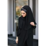 Differenza Düğüm Lüx Payetli Krep Şal - Siyah / Gümüş